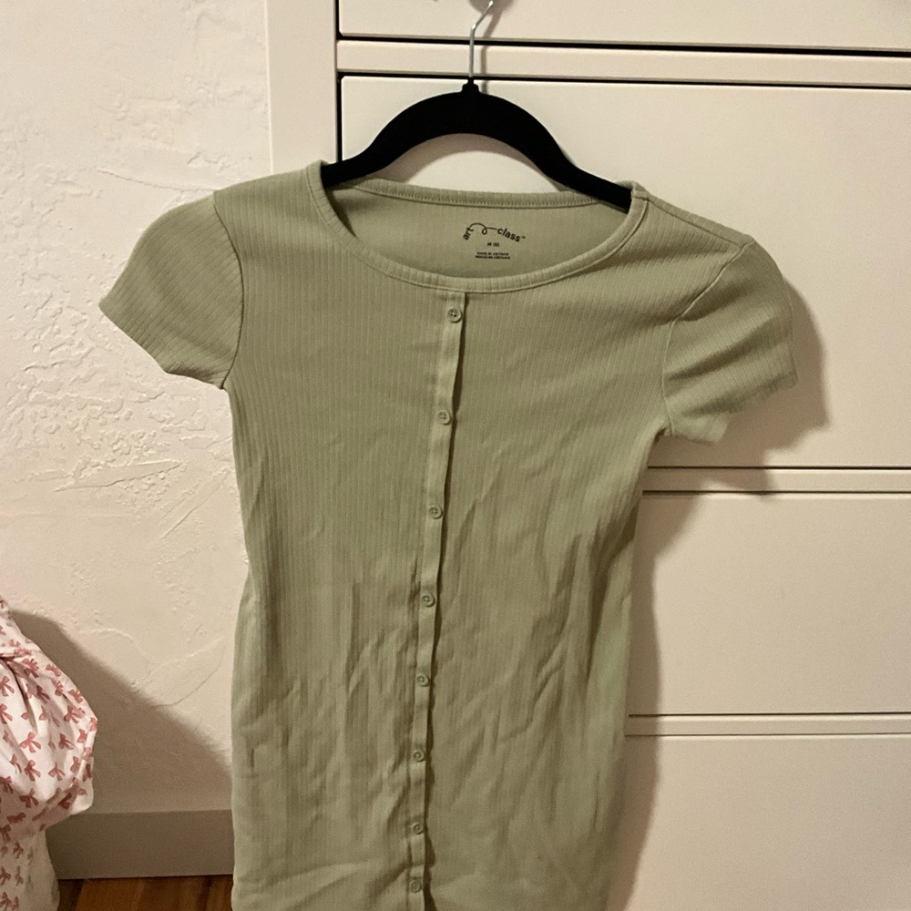 Green Button-Up Ribbed Top